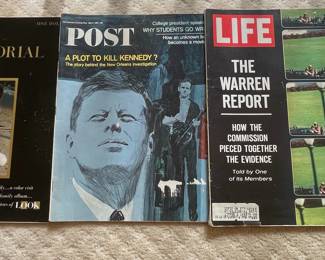 JFK Memorial Book by LOOK, The Saturday Evening Post "A Plot to Kill Kennedy?", and LIFE "The Warren Report"