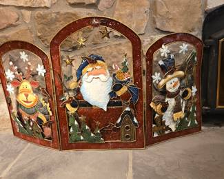 Triptych Christmas Fireplace Screen