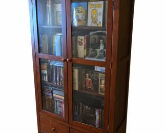 Cherry Finish Media Cabinet with Glass Doors and Drawers