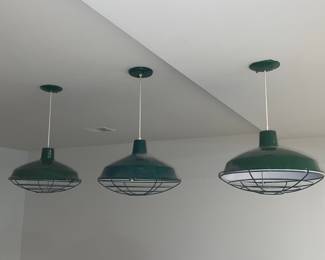 Dark Green Industrial Barn Pendant Lights with Wire Cages