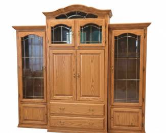 Oak Entertainment Center with Glass Doors