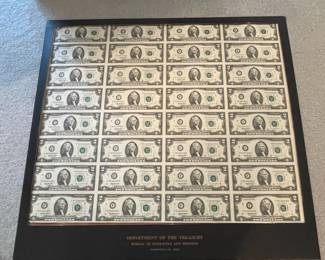 Sheets of Uncirculated Two-Dollar Bills
