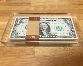 100 One Dollar Bills Encased in Lucite