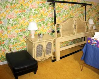 French Provencal Queen Bed Set (Queen Bed Frame, Dresser with 2 Mirrors, 2 Night Stands)