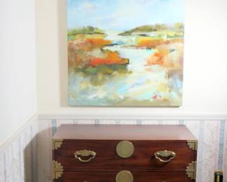 Henredon Asian Style Tansu Chest, Michael Heffernan Oil on Canvas