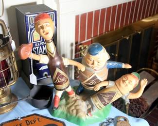 Blatz Baseball Player Bottle “Safe at Home Plate” Advertising Sign