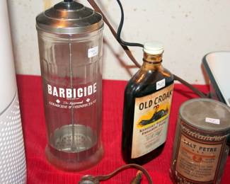 Barbicide Jar, Old Tins & Bottles