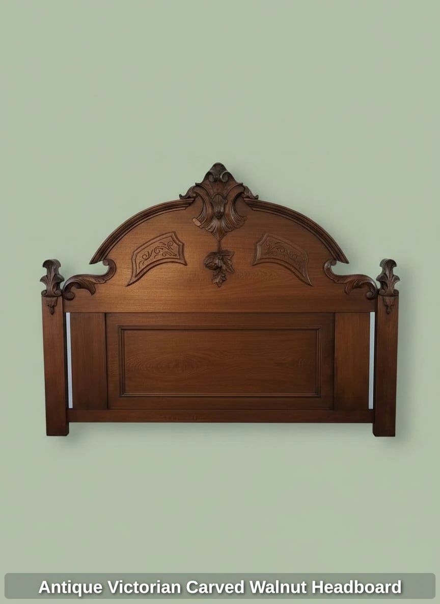 Antique Victorian Carved Walnut Headboard