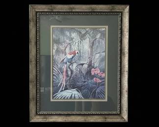 Framed Print of Scarlet Macaws and Orchids