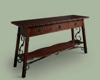 Spanish Revival Dark Wood Console Table with Scrollwork