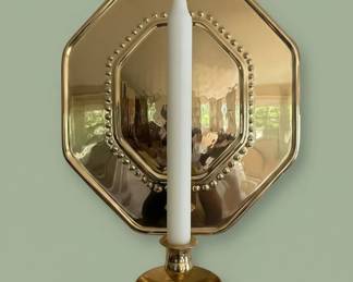 Brass Octagonal Wall Sconce with Beaded Trim