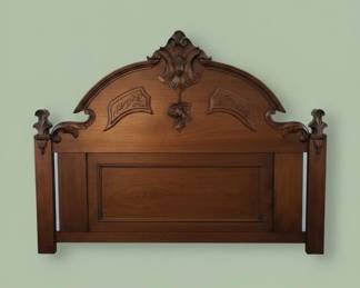 Antique Victorian Carved Walnut Headboard