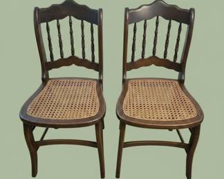 Vintage Spindle Back Cane Seat Dining Chairs Set of
