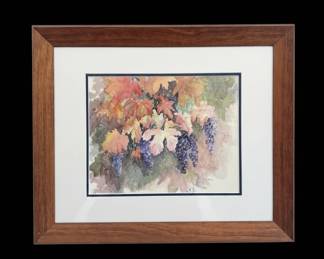 Watercolor Painting of Grapes and Leaves by Ann Bond