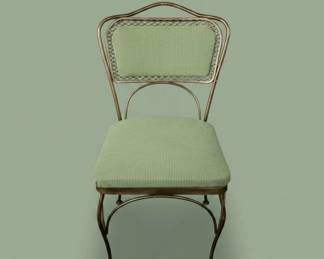 Vintage Salterini Style Wrought Iron Side Chair with Upholstered Seat and Back