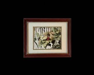 Framed Photograph of Red Berries and Green Leaves