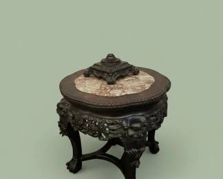 Antique Chinese Carved Rosewood Plant Stand with Marble Top