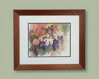 Watercolor Painting of Grapes and Leaves by Anne Barry