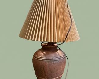 Vintage Terracotta Urn Table Lamp with Pleated Shade