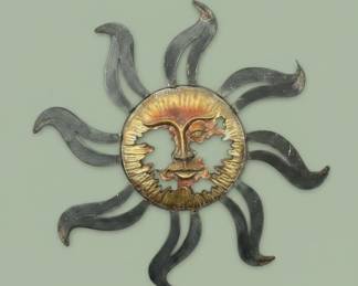 Rustic Metal Sun Face Wall Decor with Wavy Rays