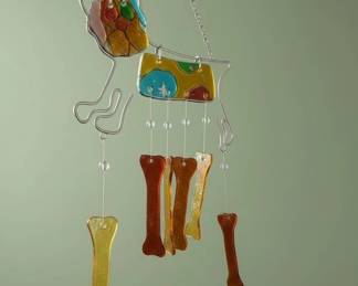 Fused Glass Dog Silhouette Wind Chime with BoneShaped Chimes