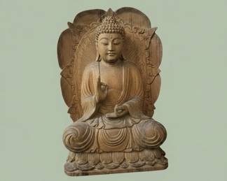 Hand Carved Wooden Buddha Statue in Vitarka Mudra