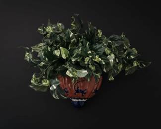 Ceramic Wall Planter with Faux Pothos Plant