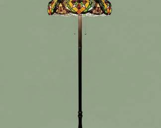 Tiffany Style Stained Glass Floor Lamp with Dragonfly Motif