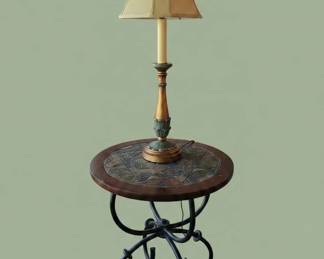 Vintage Table Lamp with Decorative Inlay Tabletop