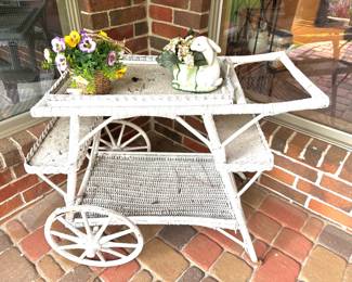 Vintage wicker tea cart