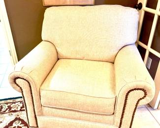 Cream fabric nailhead trim club chair