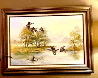Signed duck oil painting