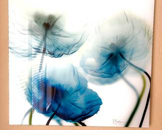 Abstract blue florals under glass