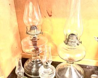 Vintage clear glass oil lamps