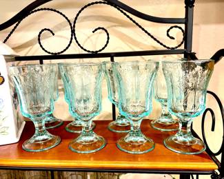 Vintage Indiana glass teal aqua goblets