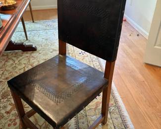 12 vintage Spanish Colonial-style leather dining chairs