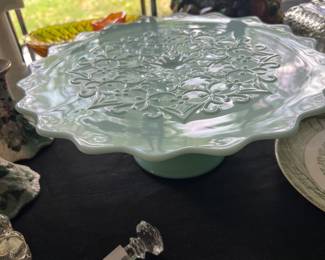 Spanish lace jadeite cake stand