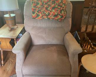 Clean Upholstered Recliner and 60's? Afghan Blanket
