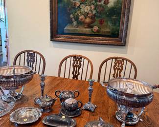 Various silver and silverplate on very large table