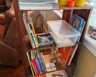 Toys and books on shelf 