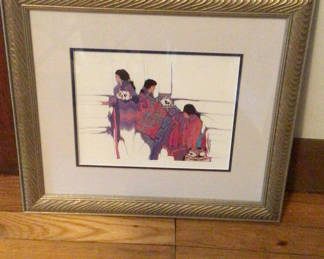 Lot 52: Framed Art Print of Figures in Multicolored Textiles
