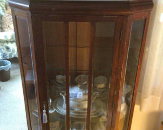 Lot 14: Corner wood china cabinet with glass doors