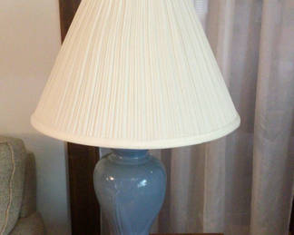 Lot 41: 2 Blue ceramic table lampsd with pleated shade