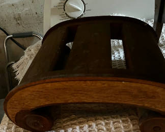 Lot 446: Vintage wooden foot stool and vintage footstool with floral upholstery