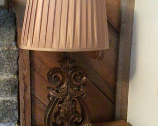 Lot 36: Ornate  table lamp with pink pleated shade