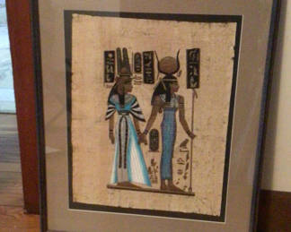 Lot 55: Framed Egyptian Couple Papyrus Art