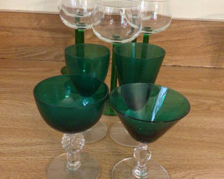 Lot 69: Green and Clear Glass Stemware Set