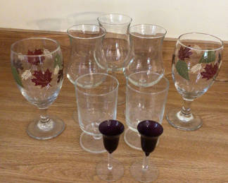 Lot 68: Etched leaf-glassware set (wine, highball, tumblers, and cordial glasses)