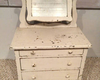 Lot 435: Doll size White wooden vanity dresser with mirror