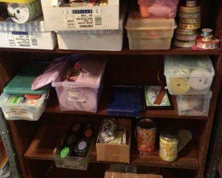 Lot 459: Assorted Craft Supplies and Storage on Shelves
